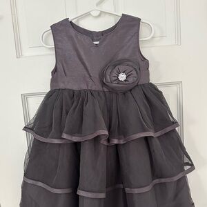 Elegant Gray Kids Dress with Floral Detail